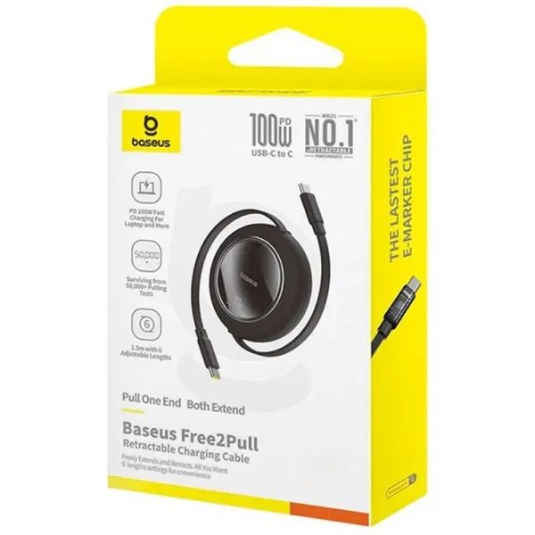 Дата кабель Baseus Free2Pull Mini Retractable Type-C to Type-C 100W (2m) (P10364500113) — Чорний — фото 4