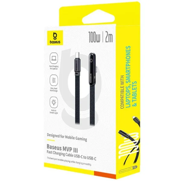 Дата кабель Baseus MVP 3 side plug and stand Type-C to Type-C 100W (2m) (P10382500121) — Чорний — фото 4