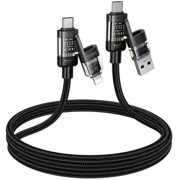 Дата кабель Hoco U151 Goldsmith 4in1 Type-C to USB/Type-C to Lightning 240W (1.2m) — Чорний — фото 4