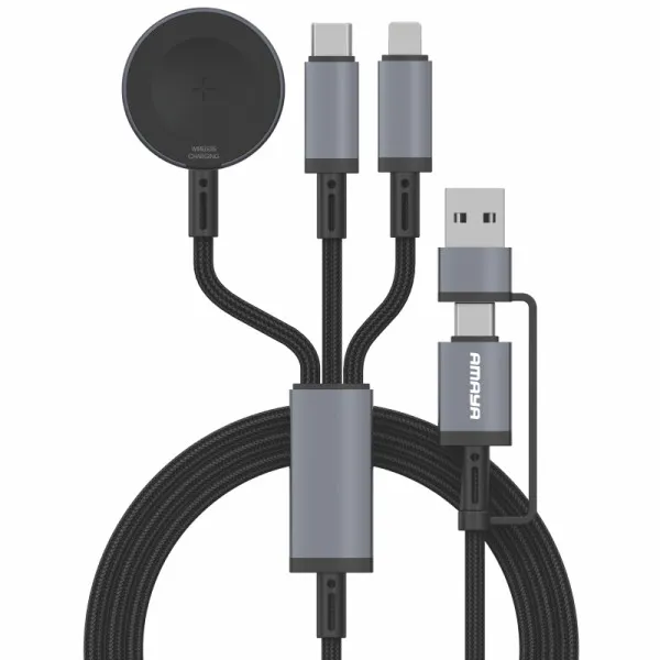 Дата кабель Amaya ACD-330X 6in1 Type-C/USB to iWatch/Lightning/Type-C 100W (1.2m) — Чорний — фото 1