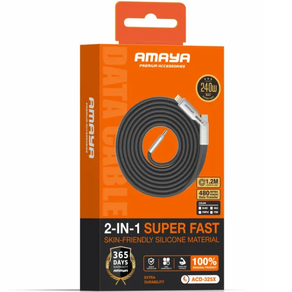 Дата кабель Amaya ACD-325X 2in1 Type-C to Lightning/Type-C 240W (1.2m) — Чорний — фото 2
