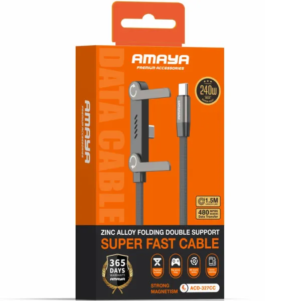 Дата кабель Amaya 327CC side plug and stand Type-C to Type-C 240W (1.5m) — Чорний — фото 2