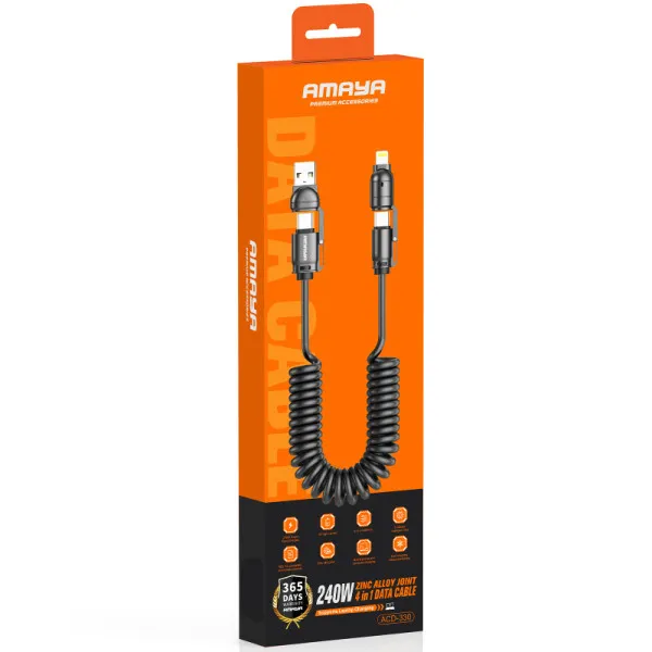 Дата кабель Amaya ACD-330 4in1 Type-C/USB to Lightning/Type-C 240W (2m) — Чорний — фото 2
