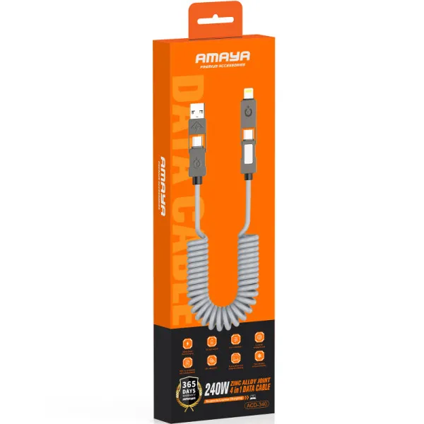 Дата кабель Amaya ACD-340 4in1 Type-C/USB to Lightning/Type-C 240W (2m) — Сірий — фото 2