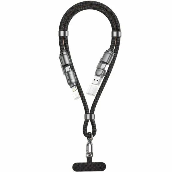 Дата кабель-шнурок ACD-X65 4in1 Type-C/USB to Lightning/Type-C 240W (1.5m) — Сірий — фото 1
