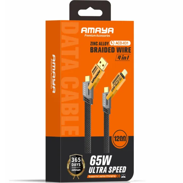 Дата кабель Amaya ACD-X31 4in1 Type-C/USB to Lightning/Type-C 65W (1.2m) — Жовтий — фото 2