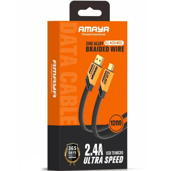 Дата кабель Amaya M33 USB to MicroUSB 2.4A (1.2m) — Жовтий — фото 2