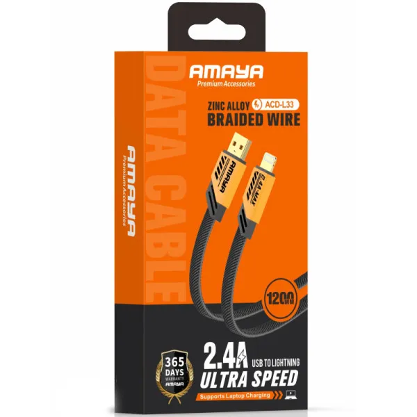 Дата кабель Amaya 33L USB to Lightning 2.4A (1.2m) — Жовтий — фото 2
