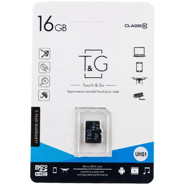 Карта пам'яті T&G (UHS-1) microSDHC Class 10 - 16GB (без адаптера) — Чорний — фото 1 Карта пам'яті T&G (UHS-1) microSDHC Class 10 - 16GB (без адаптера) — Чорний — фото 1