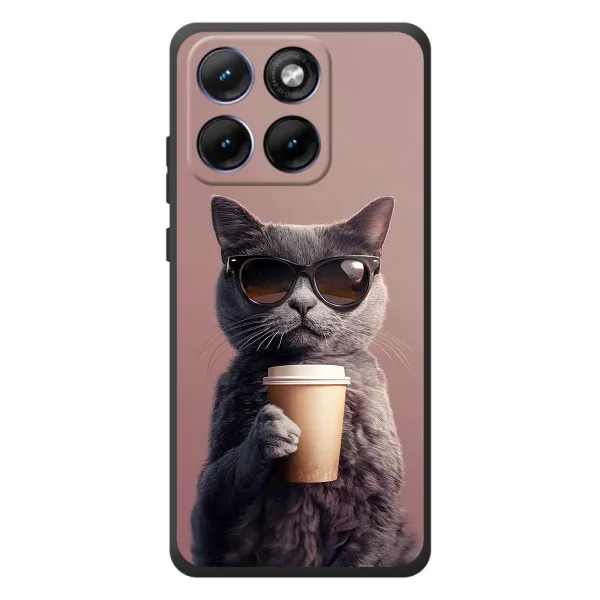 Чохол з принтом «Кіт з кавою» для Motorola Edge 70 Fusion Plus