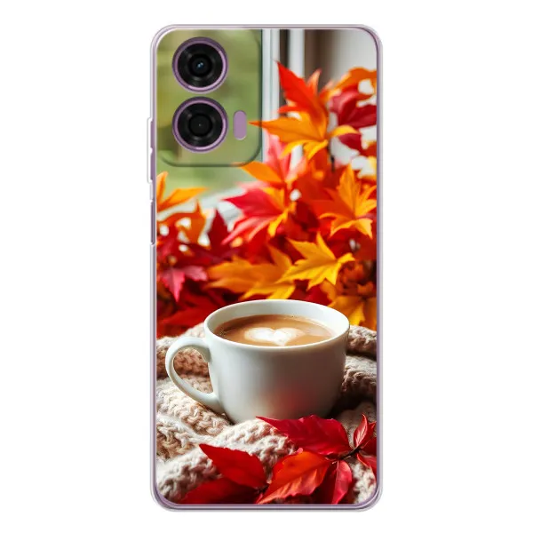 Чохол з принтом «Кава та листя» для Motorola Moto E14