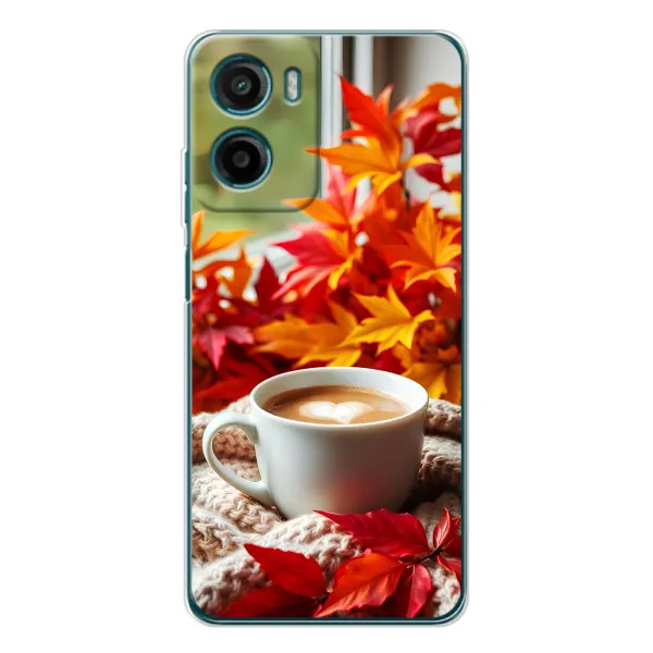 Чехол с принтом «Кофе и листья» для Motorola Moto G06 Power