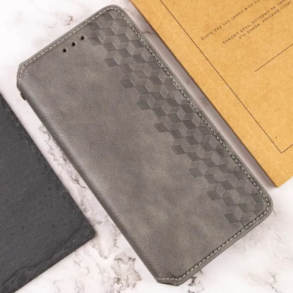 Кожаный чехол-книжка GETMAN Cubic (PU) для Motorola Moto G15 4G — Серый — фото 4
