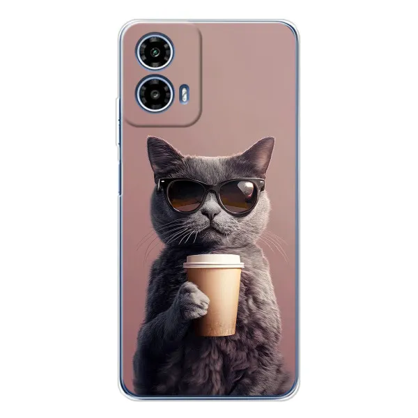 Чехол с принтом «Кот с кофе» для Motorola Moto G35