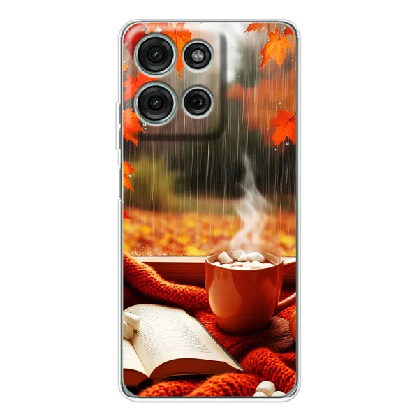 Чехол с принтом «Кофе и дождь» для Motorola Moto G75