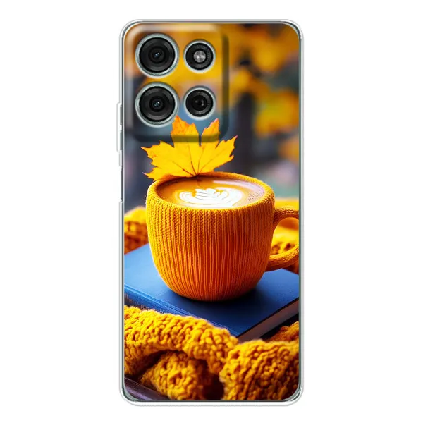 Чехол с принтом «Кофе на желтом пледе» для Motorola Moto G75