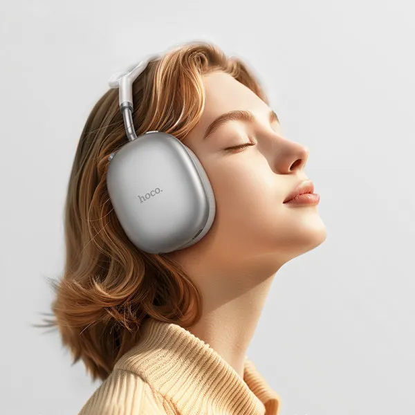 Накладные беспроводные наушники Hoco W55 Plus Happiness ANC noise reduction — Серебряный — фото 4
