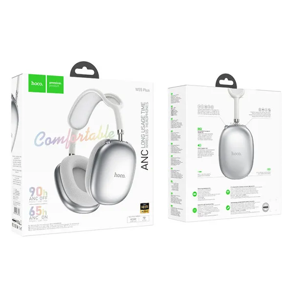 Накладные беспроводные наушники Hoco W55 Plus Happiness ANC noise reduction — Серебряный — фото 5