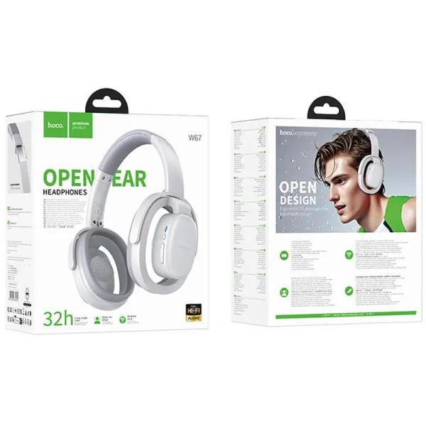 Накладные беспроводные наушники Hoco W67 Rhyme Open Ear — Серый — фото 3