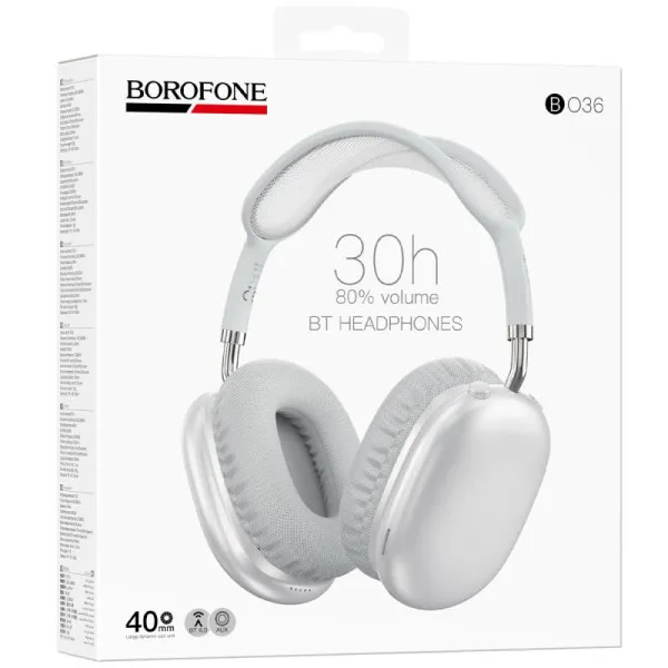 Накладные беспроводные наушники Borofone BO36 Tone — Серебряный — фото 2