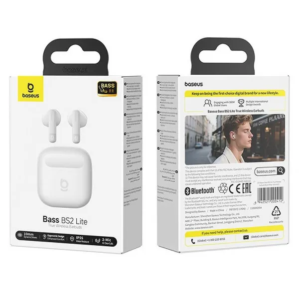 Беспроводные TWS наушники Baseus Bass BS2 Lite (A0010A) — Белый — фото 5