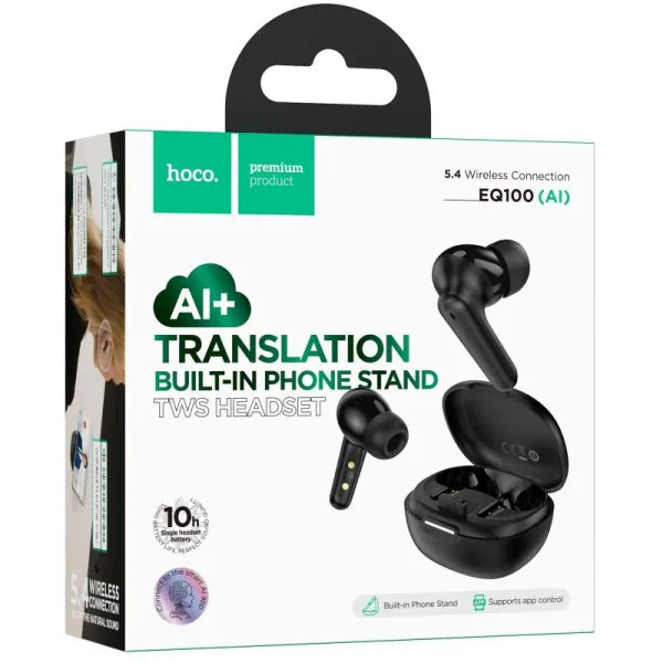 Беспроводные TWS наушники Hoco EQ100 Intelligent AI translation (App) — Черный — фото 2