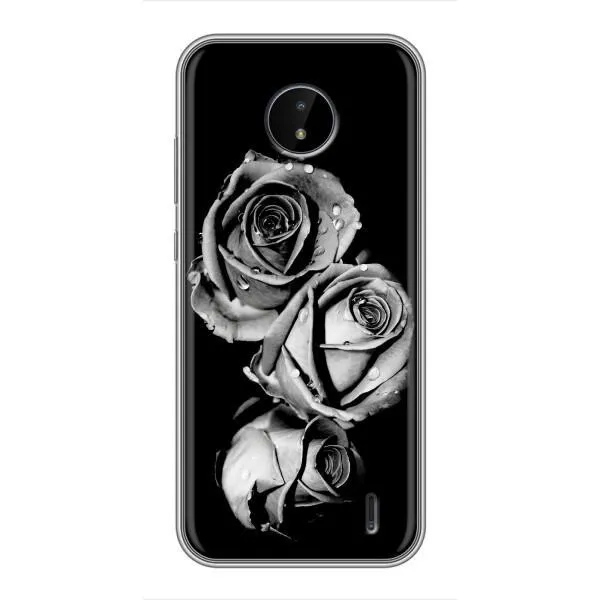 Чехол с принтом «Черная роза» для Nokia C20 Plus