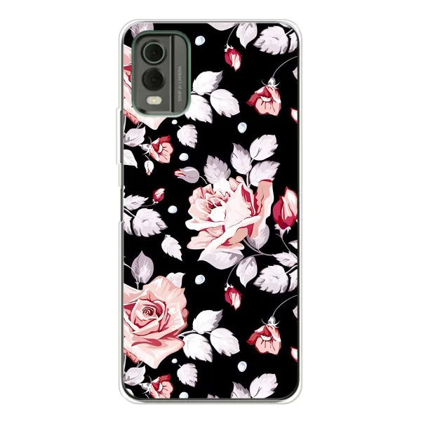 Чехол с принтом «Цветочки на черном» для Nokia C32