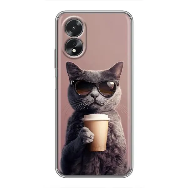 Чехол с принтом «Кот с кофе» для OPPO A17