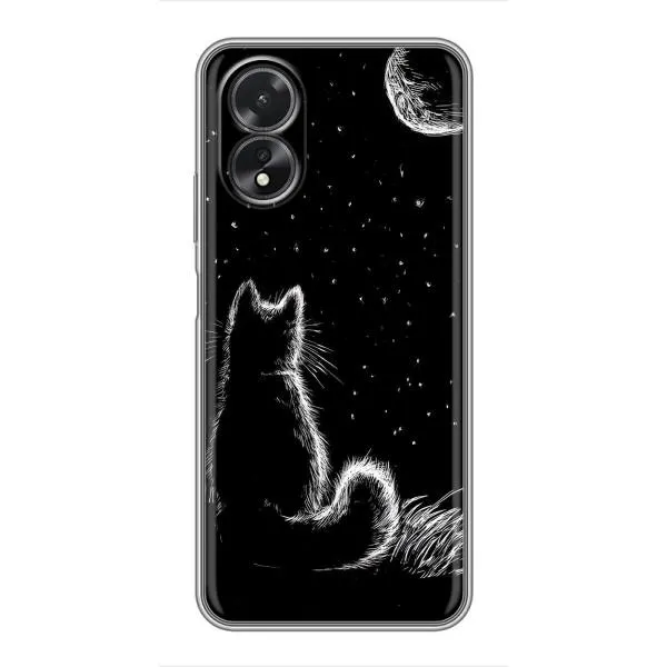 Чехол с принтом «Котик и луна» для OPPO A18 Чехол с принтом «Котик и луна» для OPPO A18