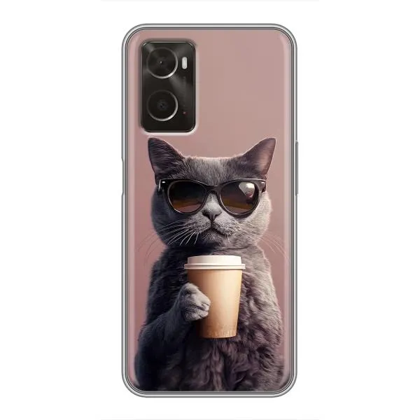 Чехол с принтом «Кот с кофе» для OPPO A96