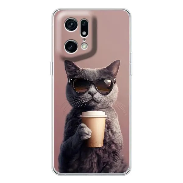 Чехол с принтом «Кот с кофе» для OPPO Find X5 Pro