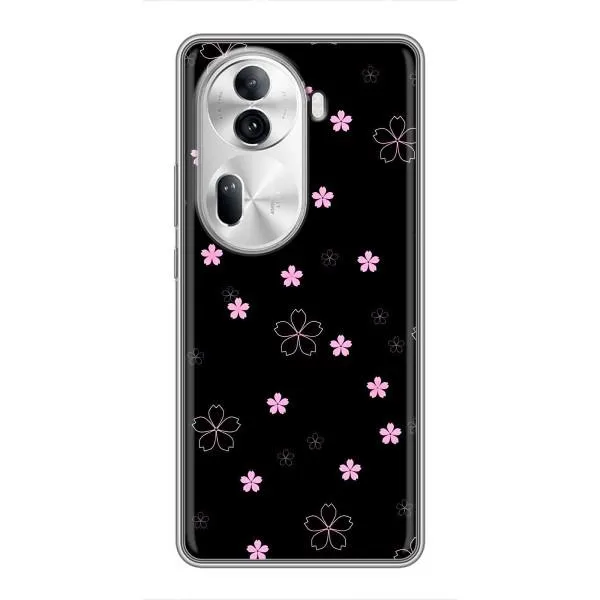 Чехол с принтом «Розовые цветы на черном» для OPPO Reno 11 Pro 5G