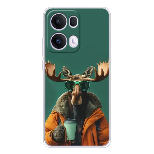 Чехол с принтом «Лось с кофе» для OPPO Reno 13 Pro 5G