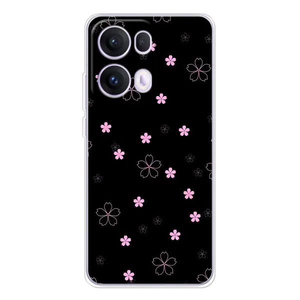 Чехол с принтом «Розовые цветы на черном» для OPPO Reno 13 Pro 5G