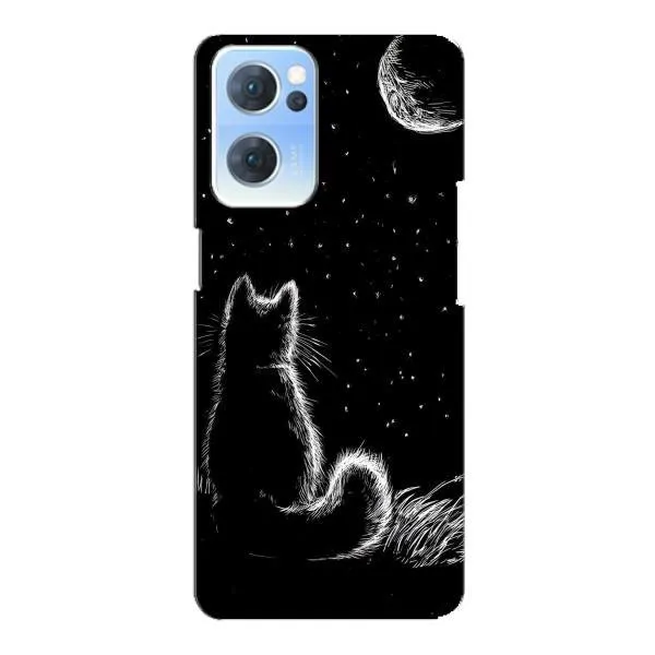 Чехол с принтом «Котик и луна» для OPPO Reno7 5G Чехол с принтом «Котик и луна» для OPPO Reno7 5G