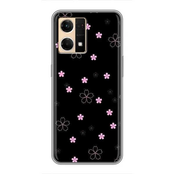 Чехол с принтом «Розовые цветы на черном» для OPPO Reno7 Pro 5G