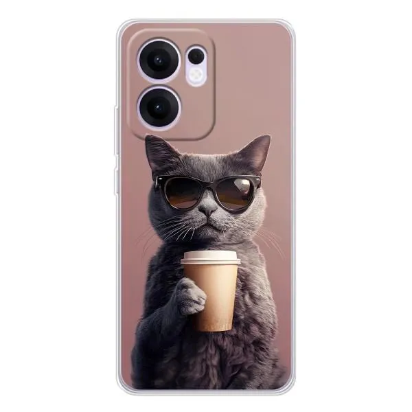 Чехол с принтом «Кот с кофе» для OPPO Reno13 F