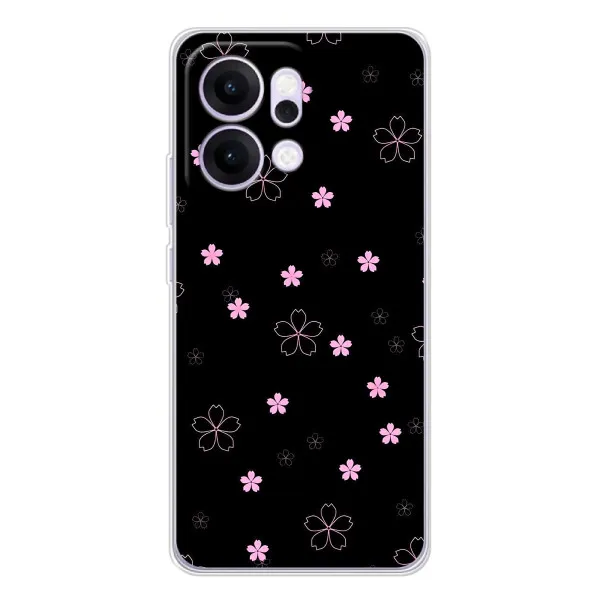 Чехол с принтом «Розовые цветы на черном» для OPPO Reno14 Pro