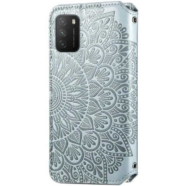 Кожаный чехол книжка GETMAN Mandala (PU) для Xiaomi Poco M3 — Серый — фото 2