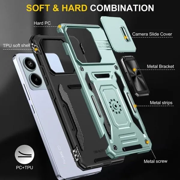 Ударопрочный чехол Camshield Army Ring для Xiaomi Poco X6 Pro — Зеленый — фото 4