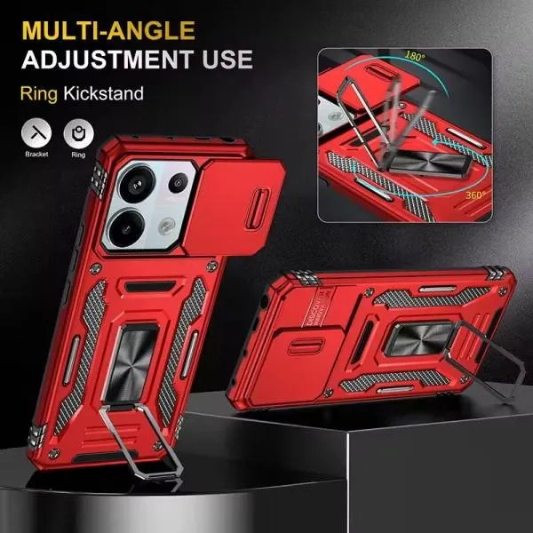 Ударопрочный чехол Camshield Army Ring для Xiaomi Poco X6 Pro — Красный — фото 3