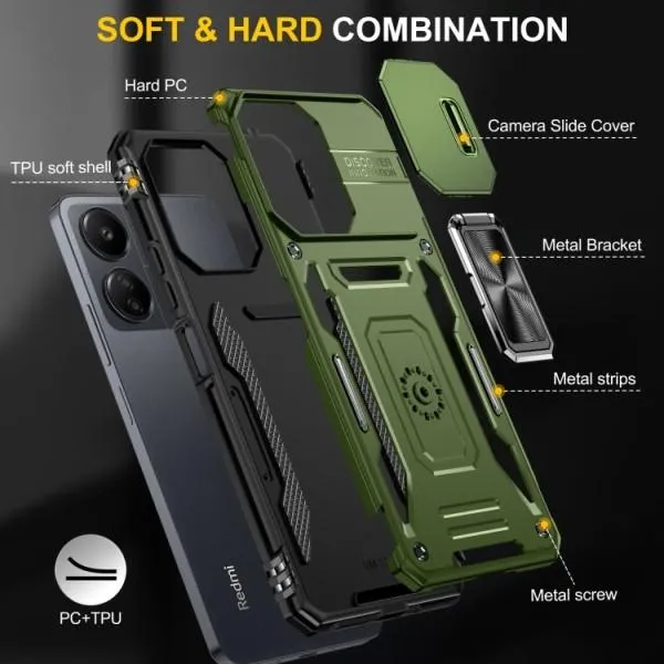 Ударопрочный чехол Camshield Army Ring для Xiaomi Poco X6 Pro — Оливковый — фото 5
