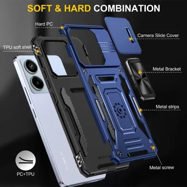 Ударопрочный чехол Camshield Army Ring для Xiaomi Poco X6 Pro — Синий — фото 5