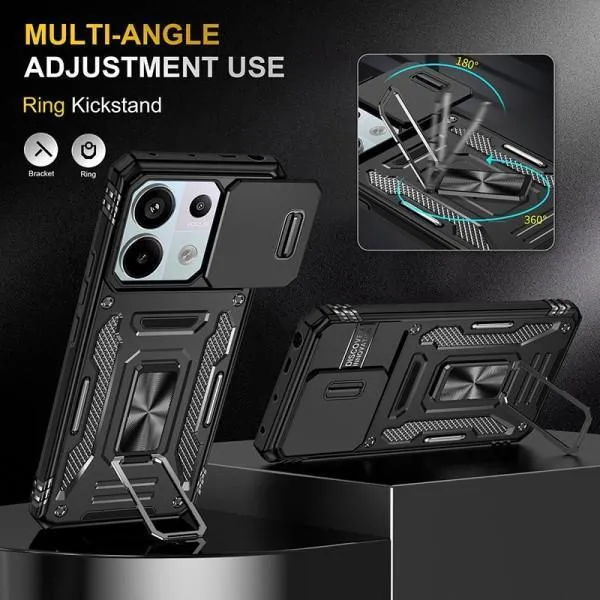 Ударопрочный чехол Camshield Army Ring для Xiaomi Poco X6 Pro — Черный — фото 3