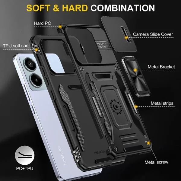 Ударопрочный чехол Camshield Army Ring для Xiaomi Poco X6 Pro — Черный — фото 5