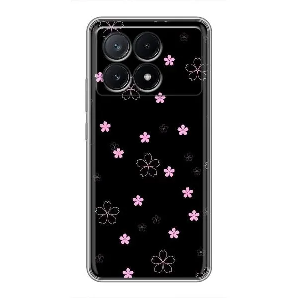 Чехол с принтом «Розовые цветы на черном» для Xiaomi POCO X6 Pro (5G)
