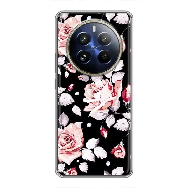 Чохол з принтом «Квіти на чорному» для Realme 12 Pro Чохол з принтом «Квіти на чорному» для Realme 12 Pro
