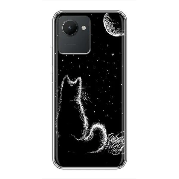 Чехол с принтом «Котик и луна» для Realme C30 Чехол с принтом «Котик и луна» для Realme C30