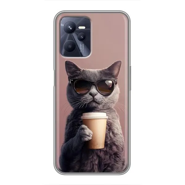 Чехол с принтом «Кот с кофе» для Realme C35 Чехол с принтом «Кот с кофе» для Realme C35